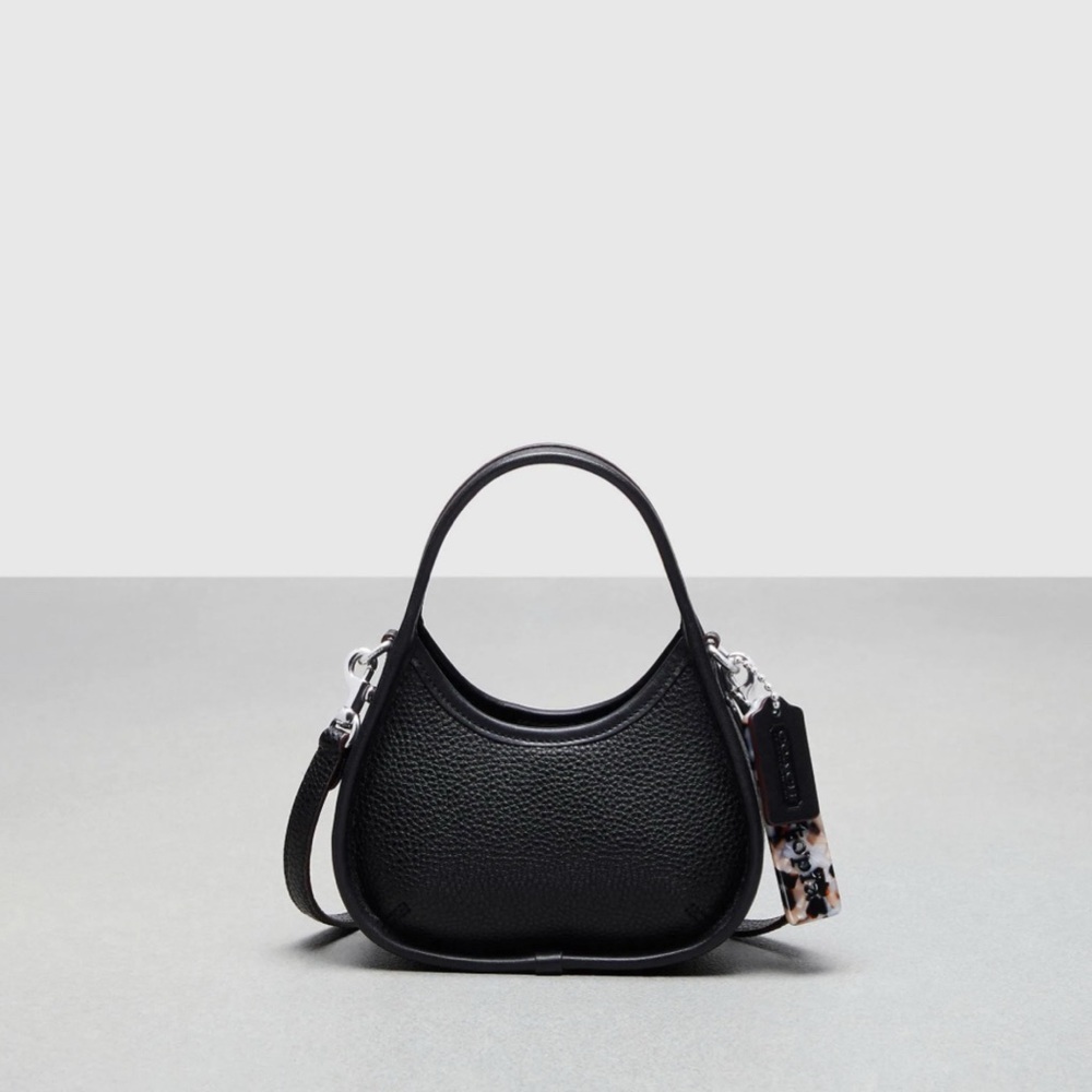 Black Mini Bag with Curved Design and Detachable Strap